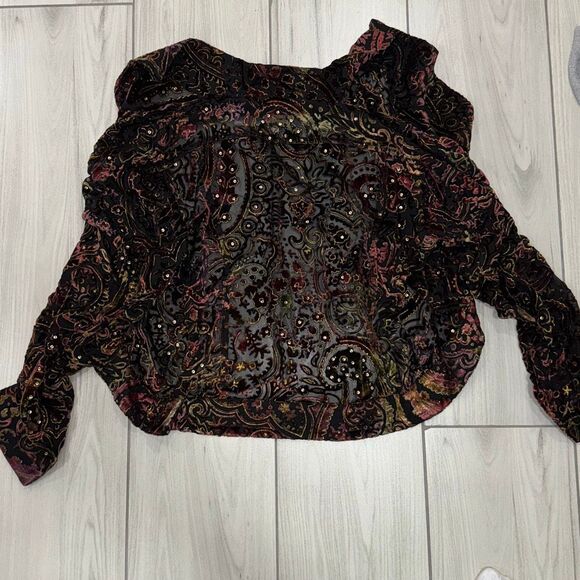 Chicos silk rayon colorful velvet burnout sequin jacket size 2 Super whimsical - Picture 9 of 11